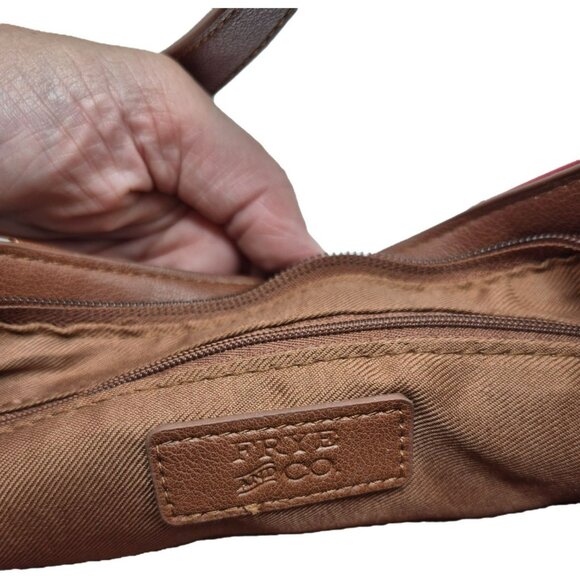 Frye & Co. Geometric Patchwork Leather Crossbody Shoulderbag Purse Brown Brass - Picture 13 of 14